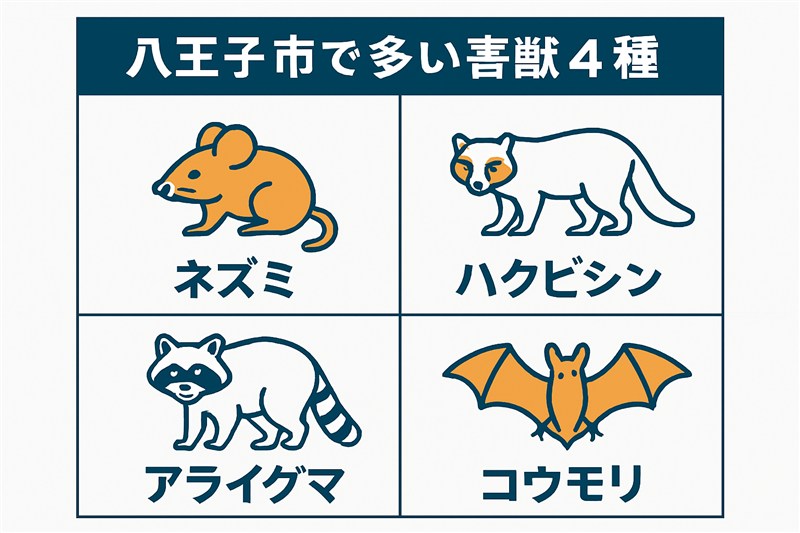 八王子市で多い害獣4種